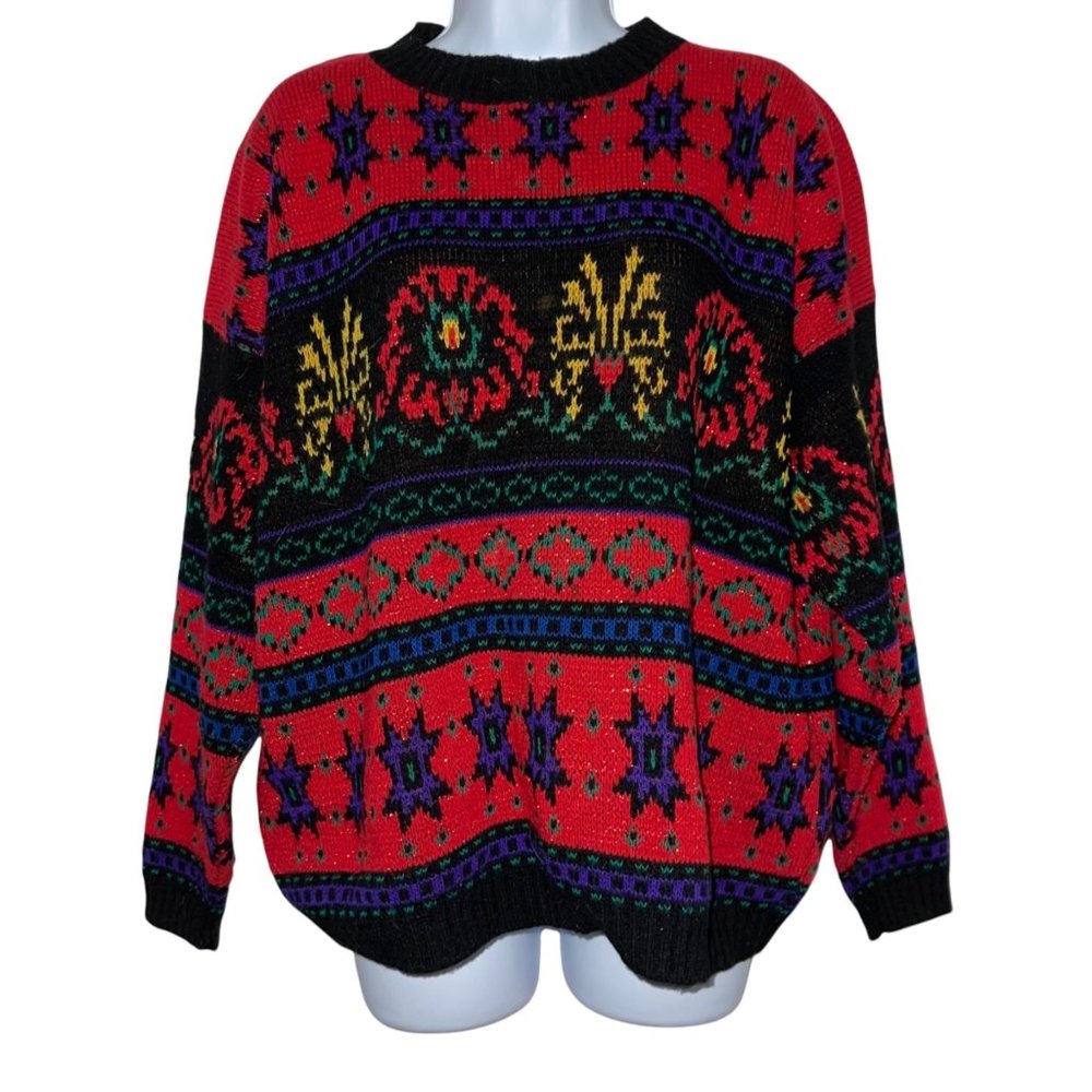 Vintage Cuddle Knit Metallic Christmas Holiday Pullover Sweater Large